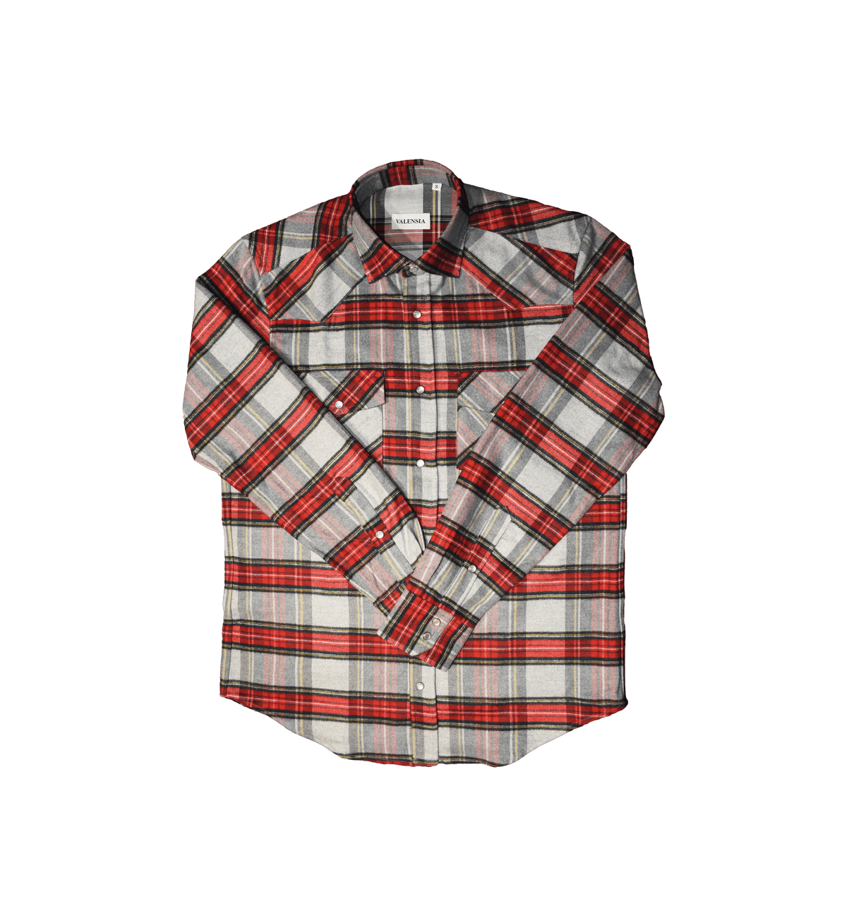 Camicia western in flanella di cotone check rosso e grigio, fronte con doppio carré e taschini - Valensia Moda
