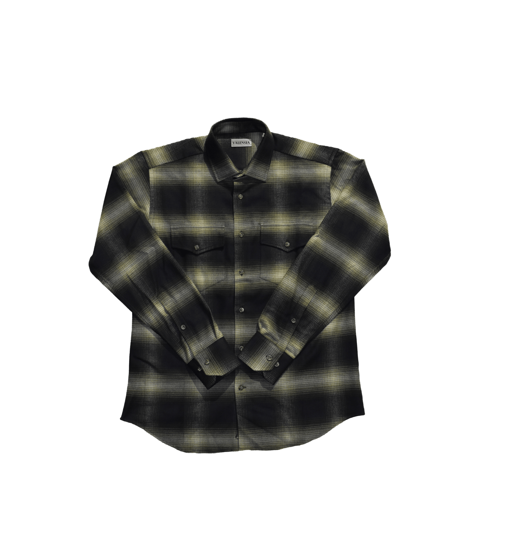 Camicia in flanella a quadri sfocati nero e verde- Valensia