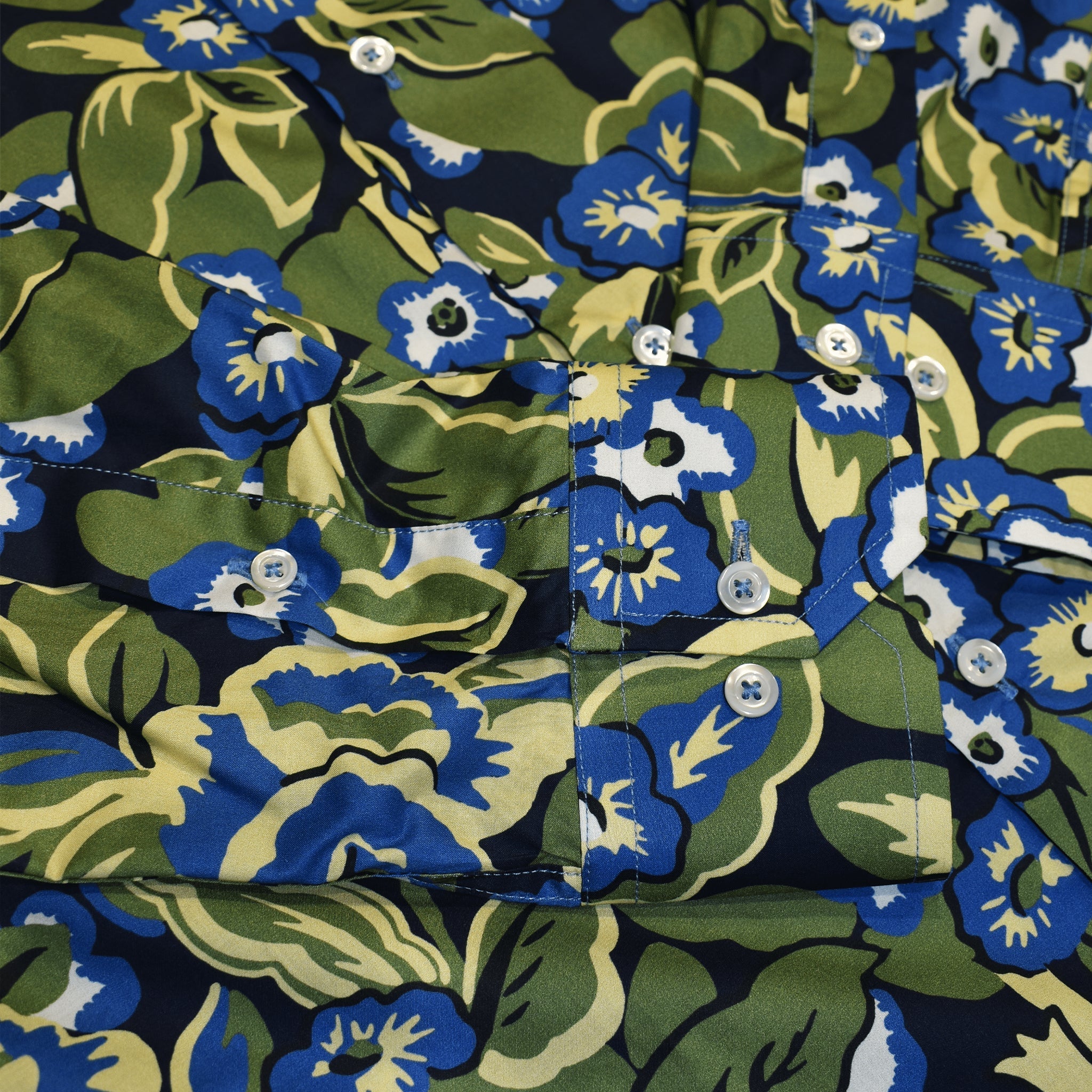 Camicia cotone fantasia floriage bluette e verde - Valensia