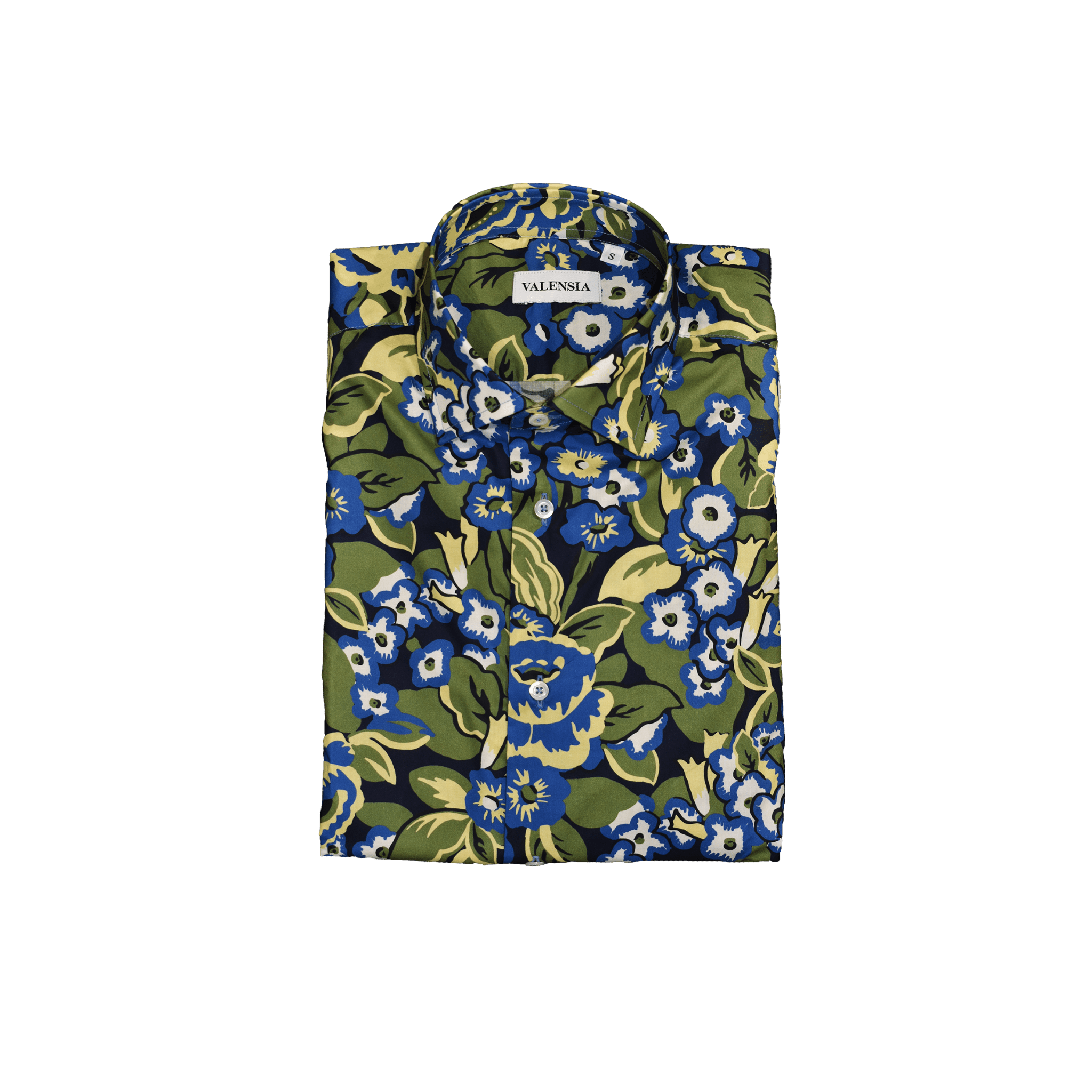 Camicia cotone fantasia floriage bluette e verde - Valensia