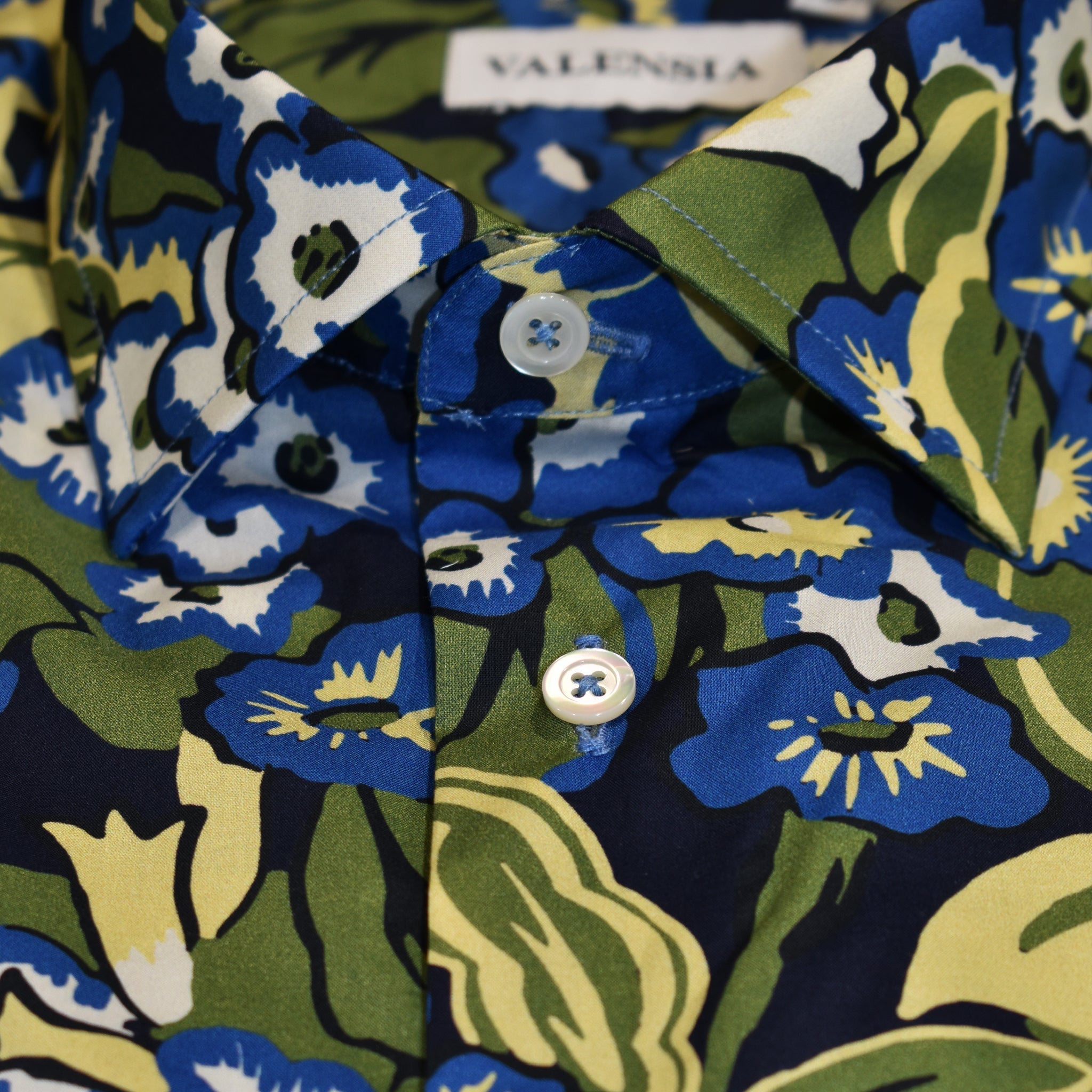 Camicia cotone fantasia floriage bluette e verde - Valensia