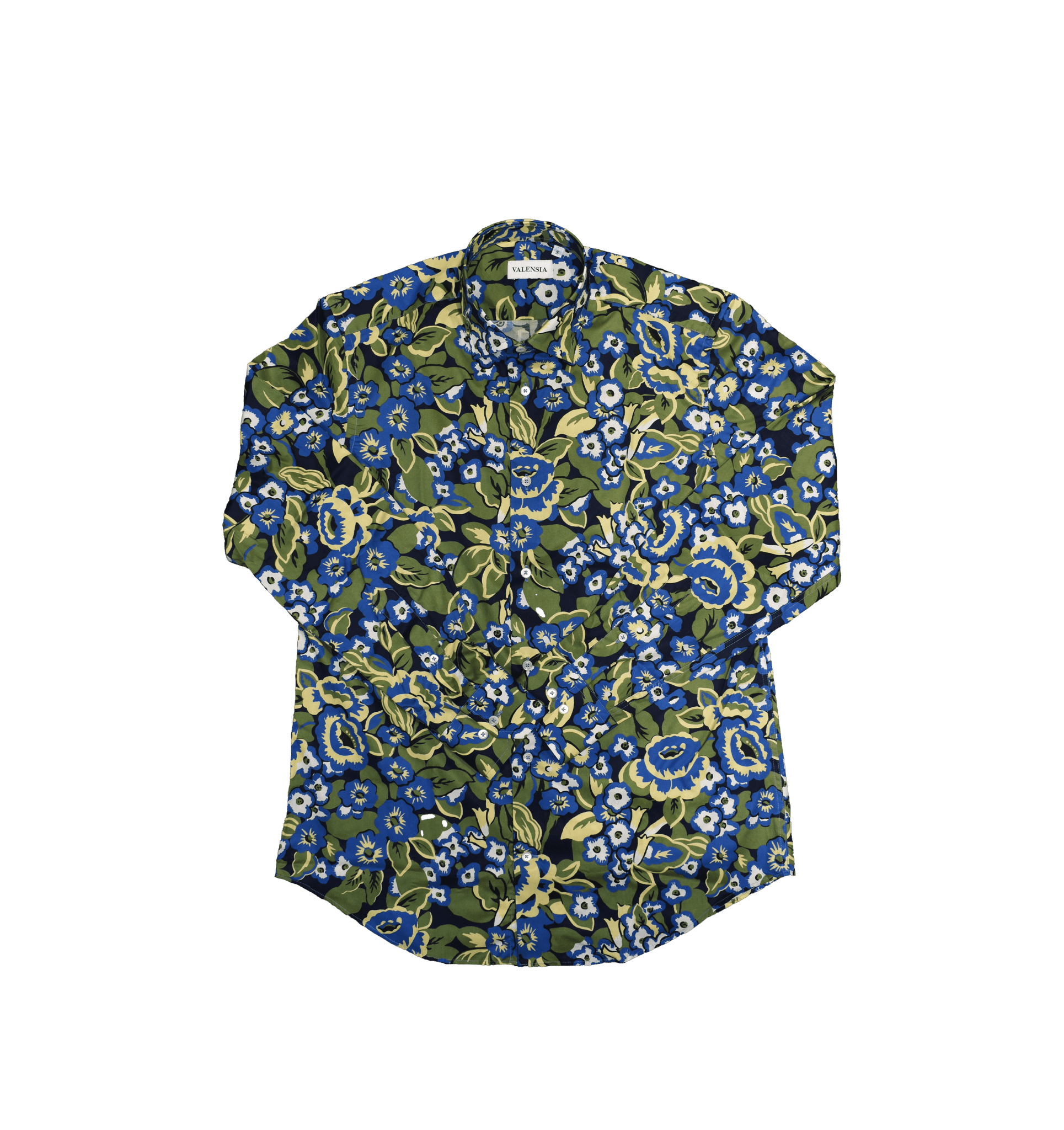 Camicia cotone fantasia floriage bluette e verde - Valensia