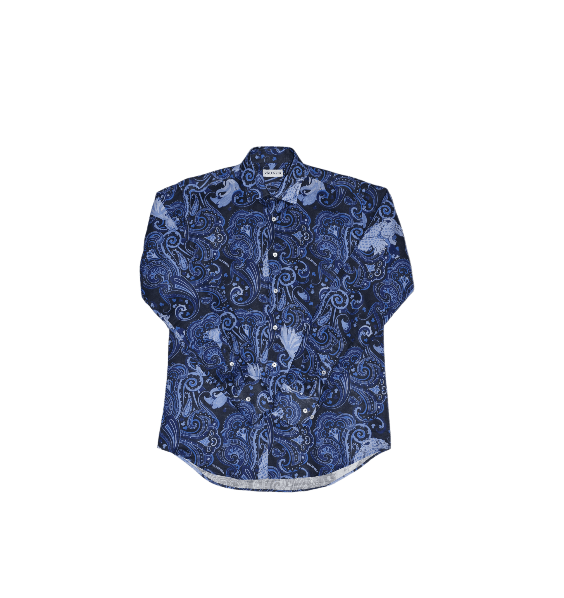 Camicia fantasia blu misto lino sagoma davanti - VALENSIA MODA