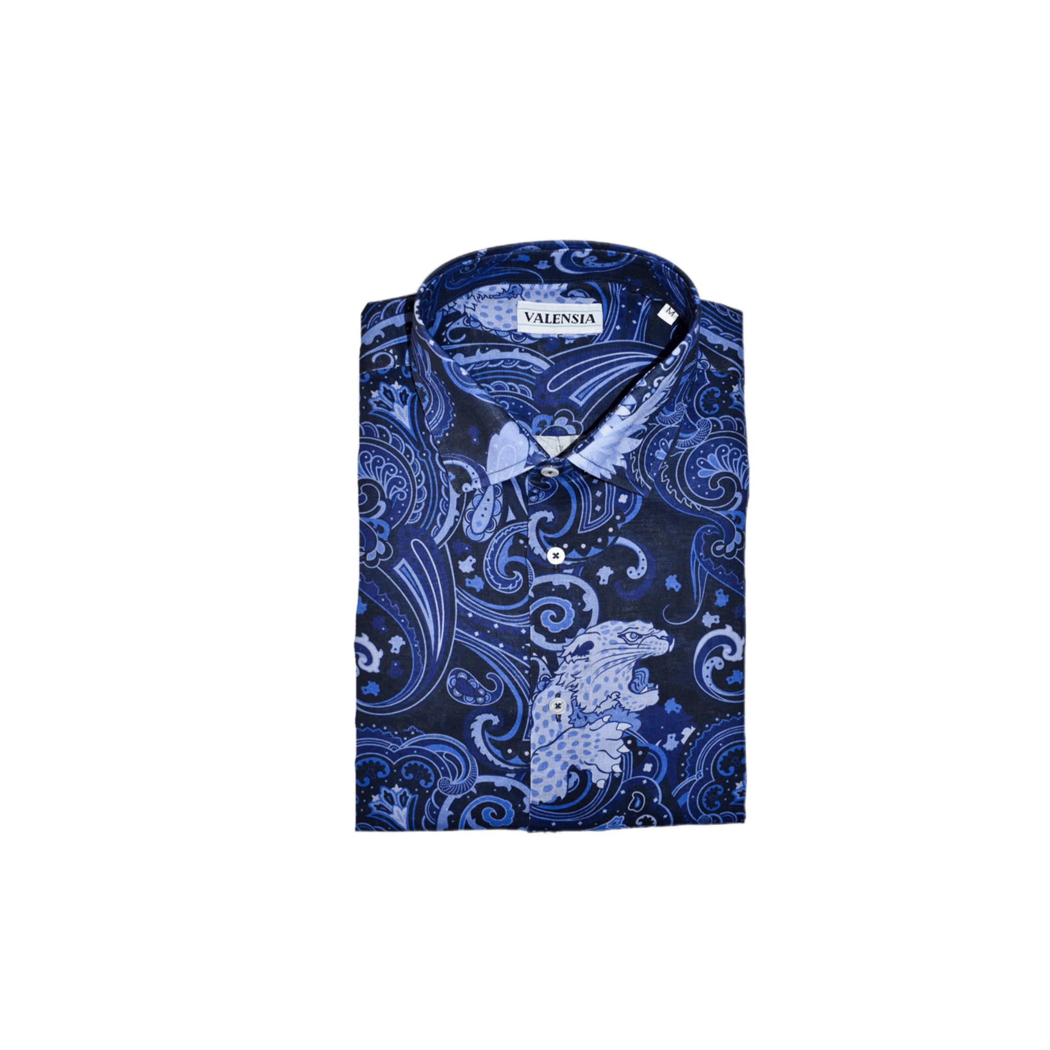 Camicia fantasia blu misto lino sagoma davanti piegata - VALENSIA MODA