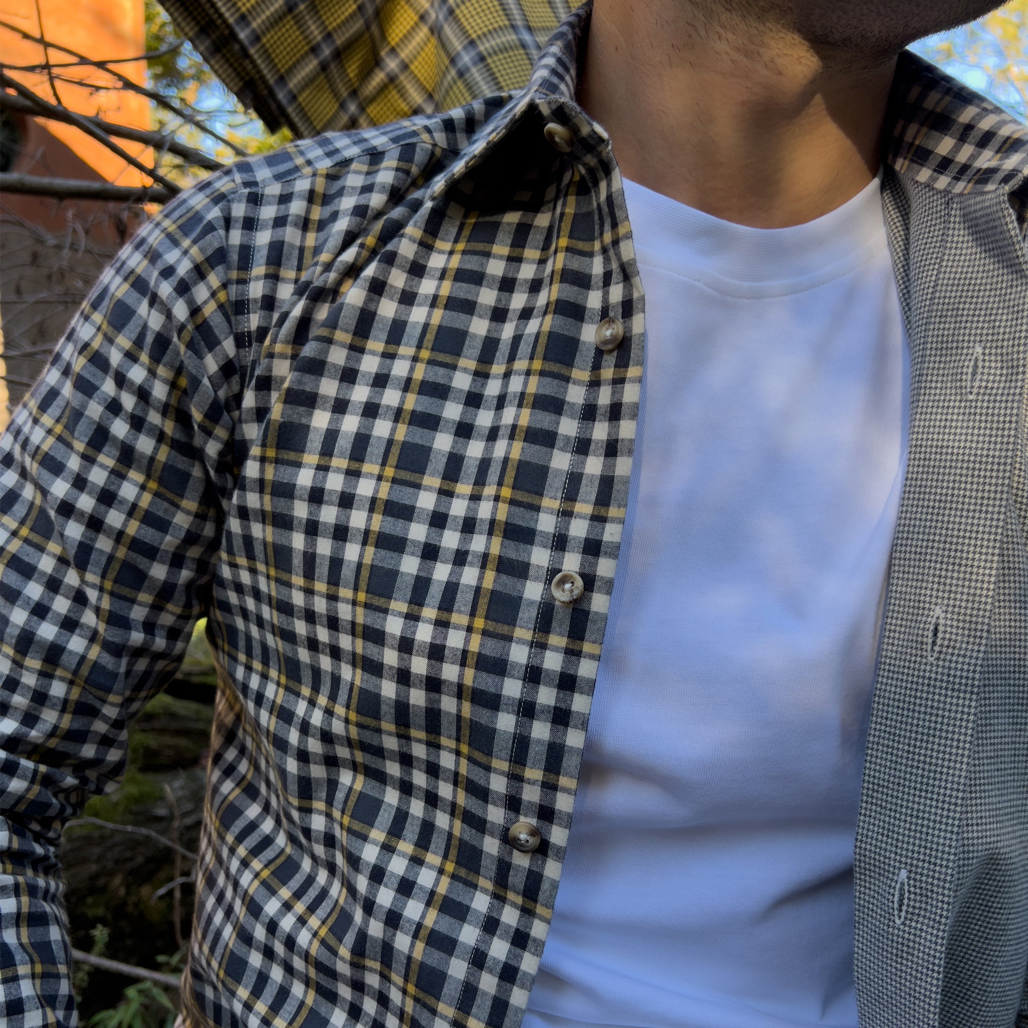 Primo piano texture camicia patchwork pied de poule - VALENSIA