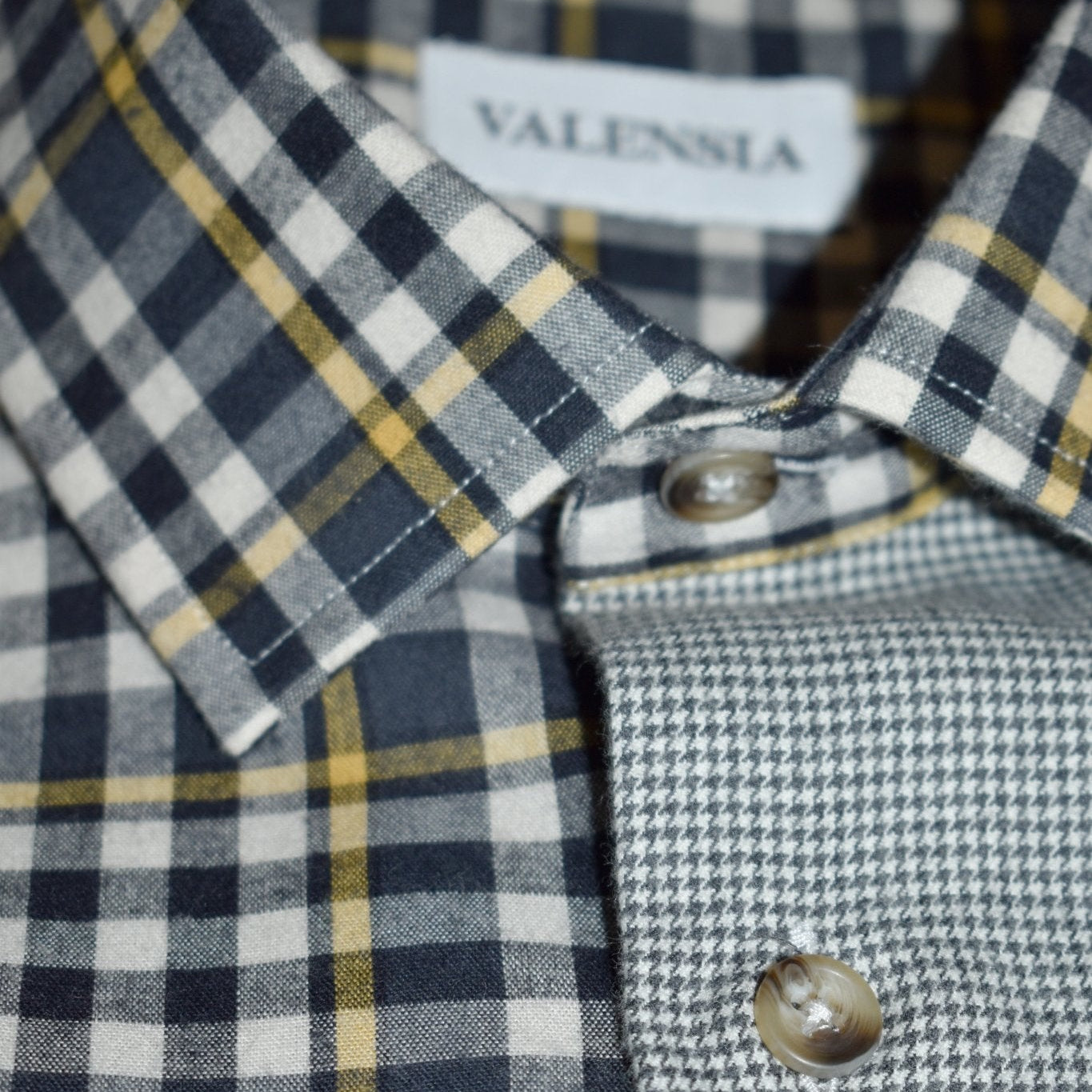 Camicia patchwork pied de poule primo piano collo- VALENSIA