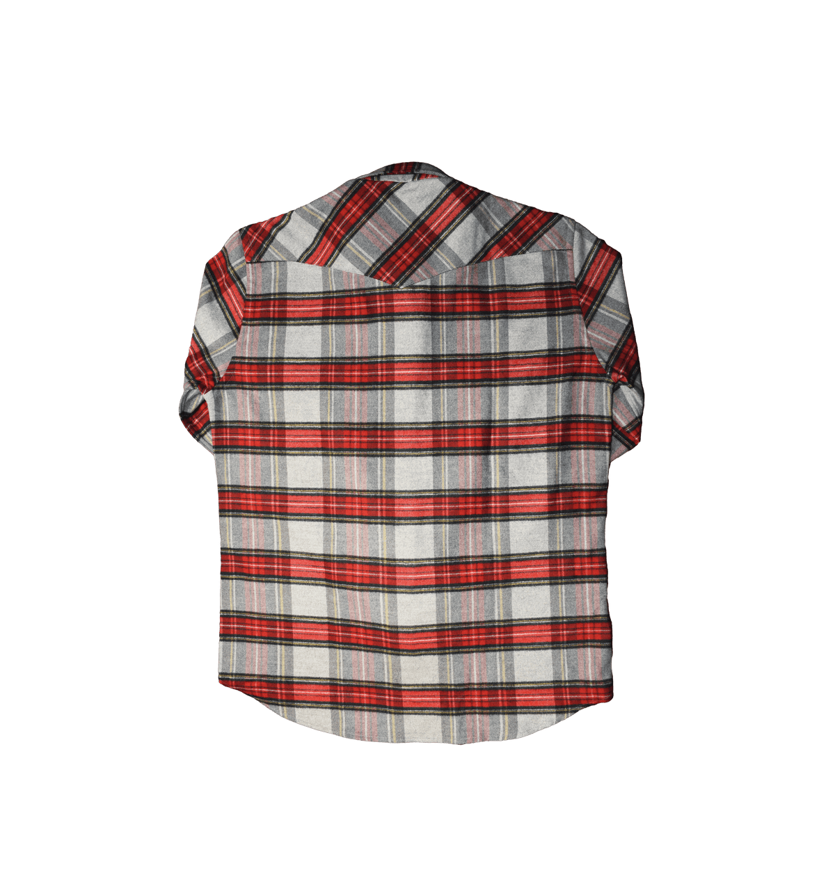 Camicia western in flanella di cotone check rosso e grigio, dietro con carré a punta - Valensia Moda