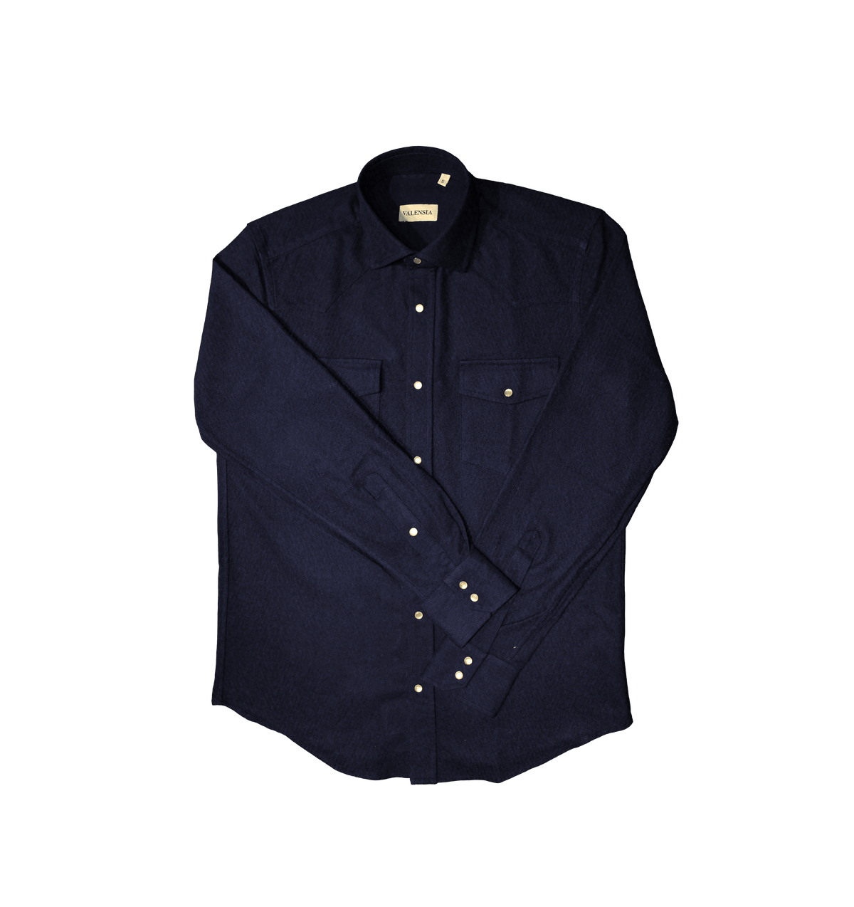 Camicia western in flanella di cotone blu mélange