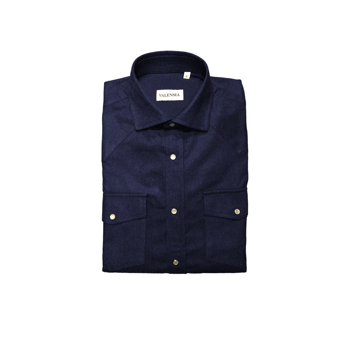 Camicia western in flanella di cotone blu mélange