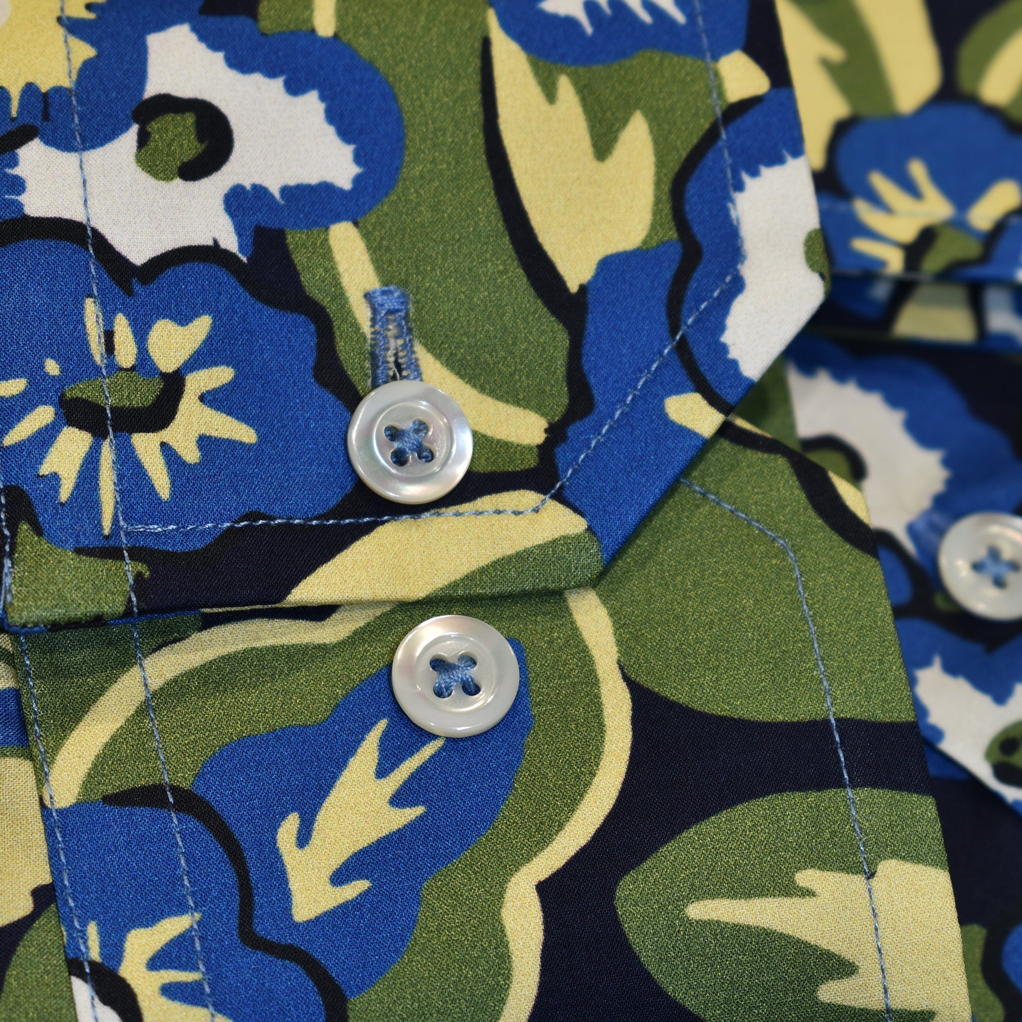 Camicia cotone fantasia floriage bluette e verde - Valensia