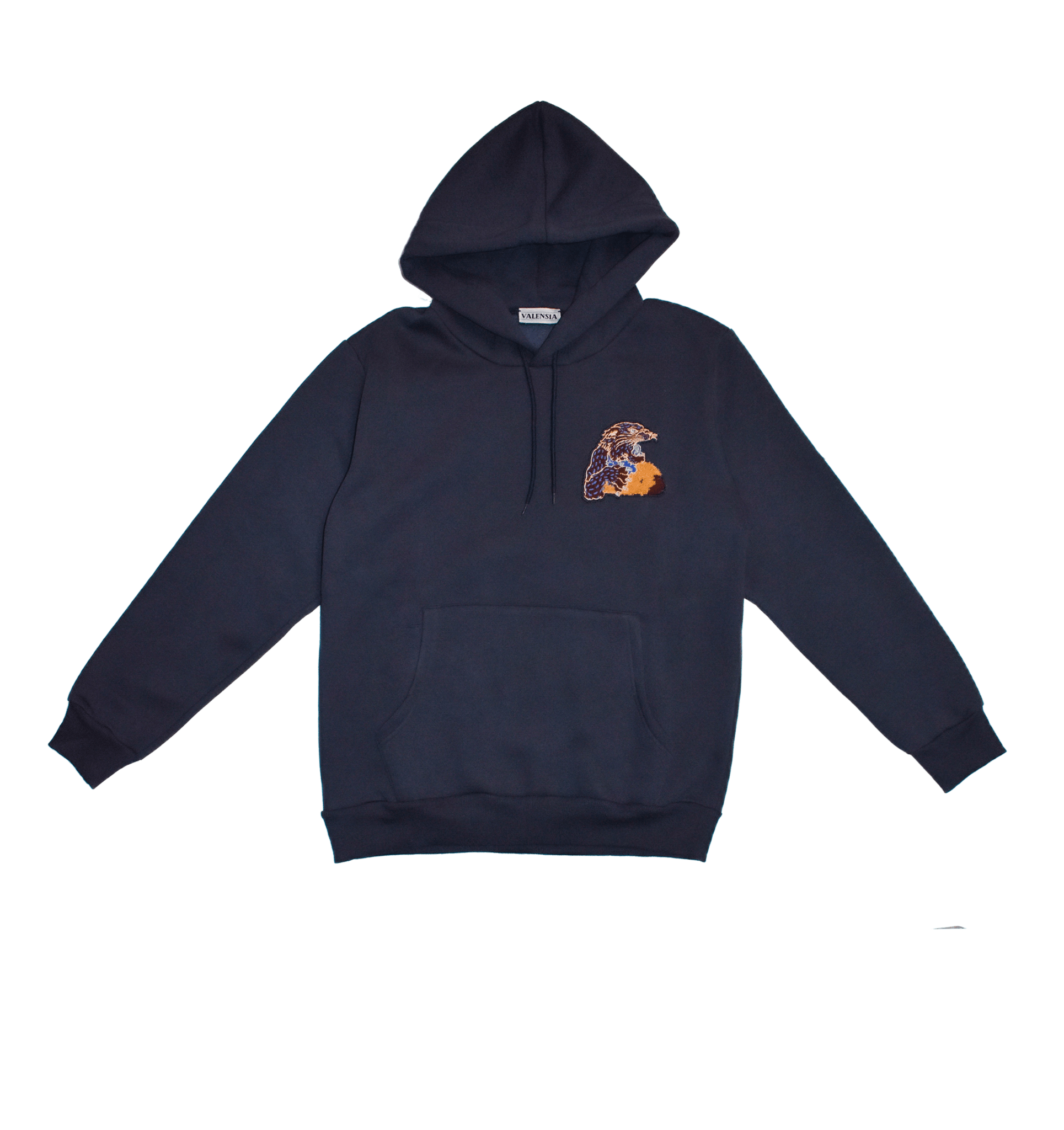 Felpa blu con cappuccio giaguaro in punto spugna sagoma davanti - VALENSIA MODA